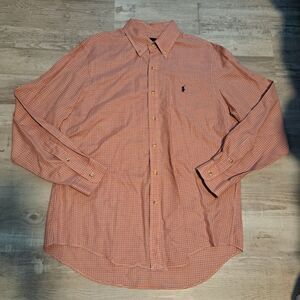 Ralph Lauren Men's Orange Plaid Long Sleeve Button Down Shirt Sz L 49" Chest
